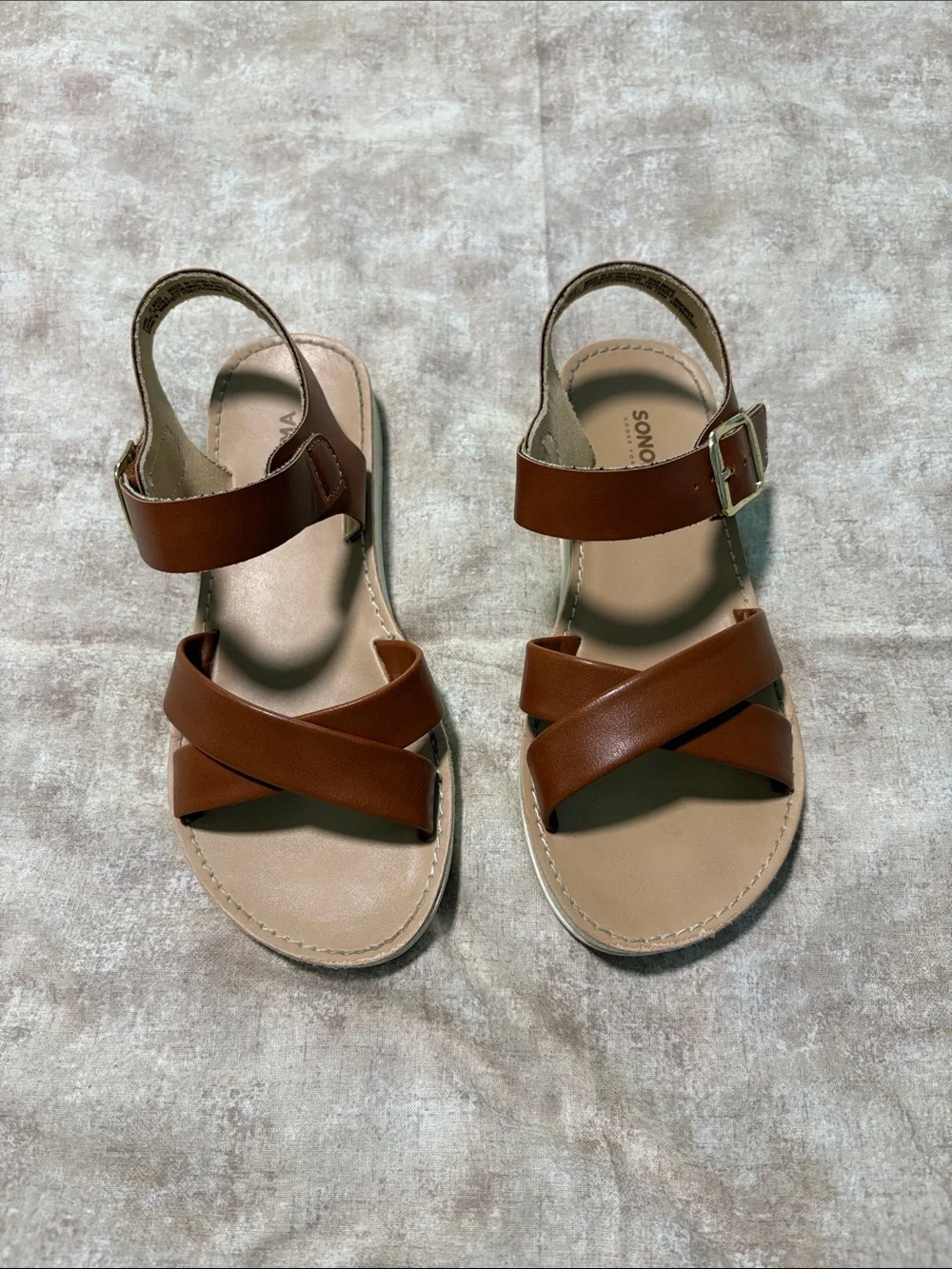 Sonoma Cognac Cross-Strap Buckle Sandals